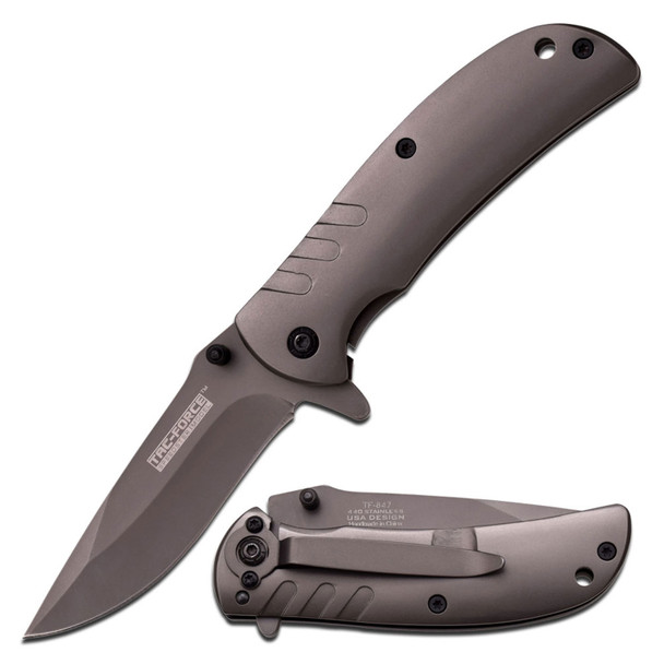 Tac-Force Titanium Coated Grey Spring Assisted Knife