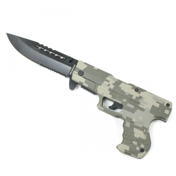 Digital Camo Pistol Assisted Folder Knife Gun Shaped