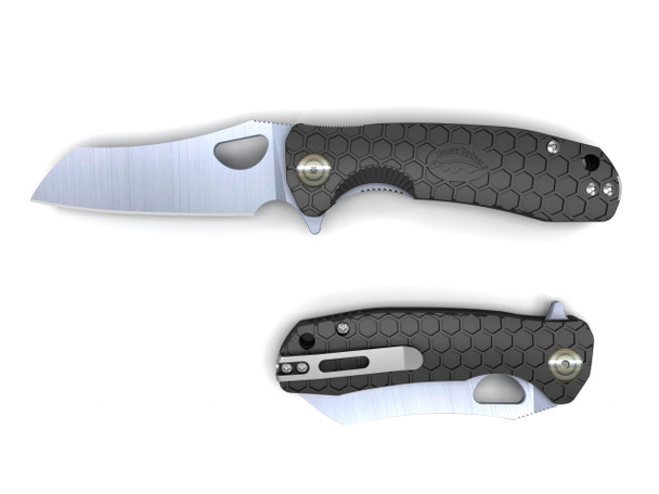 Honey Badger Large Flipper Knife Satin Wharncleaver Blade, Black FRN Handles