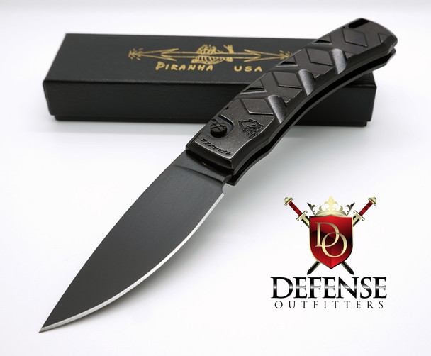 Piranha X Automatic Knife Tactical Black Handle Plain Blade