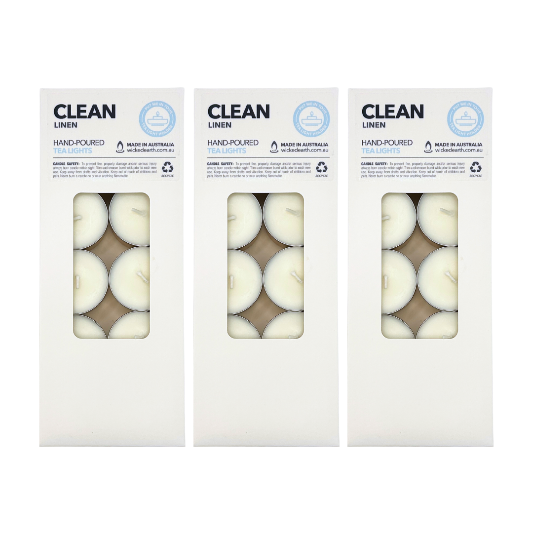 Clean Linen Regular Tea Light 10 Pack - Wicked Earth
