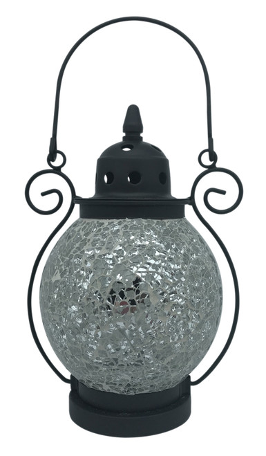 Silver Crackle Mosaic Tea Light Lantern