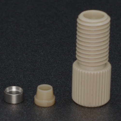 Flangeless Fitting, PEEK/PEEK/SS, 5/16-24 Flat Bottom, 1/8" OD Tubing