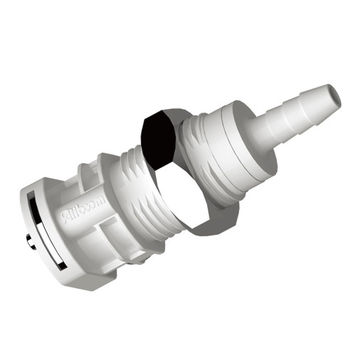 Valved Female, Acetal Panel Mount with Barb for 1/16" to 1/4" Hose (A0 Series)