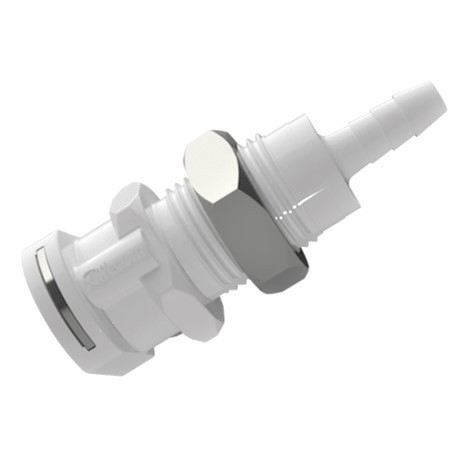 Non-Valved Female, Acetal Panel Mount with Barb for 1/16" to 1/4" Hose (A0 Series)