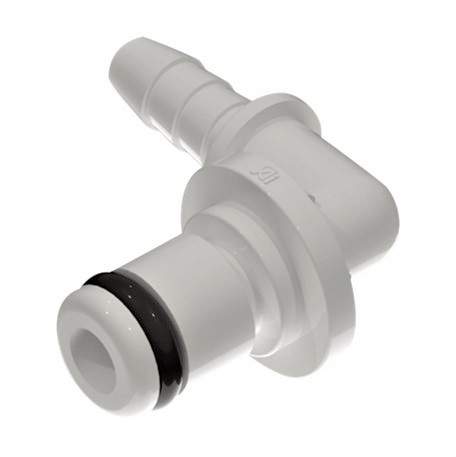 Non-Valved Male, Acetal Elbow with Barb for 3/32" to 1/4" Hose (A0 Series)