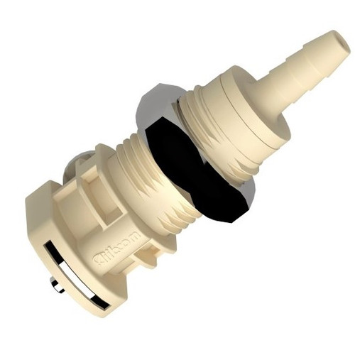 Valved Female, Polypropylene Panel Mount with Barb for 1/8" to 1/4" Hose (A6 Series)