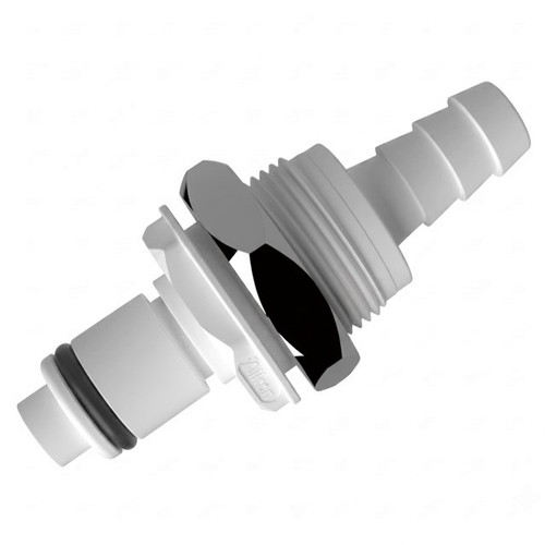 Valved Male, Acetal Panel Mount with Barb for 1/4" to 3/8" Hose (B0 Series)