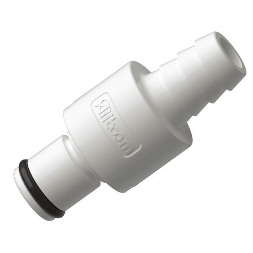 Valved Male, Acetal In-Line with Barb for 1/4" to 3/8" Hose (B0 Series)