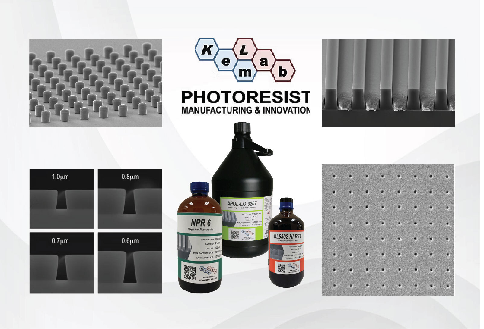 "KemLab Inc. is a photoresist manufacturing facility and photolithography research and innovation company located in Woburn, Massachusetts focused on high-tech photosensitive imaging materials used in the electronics industry