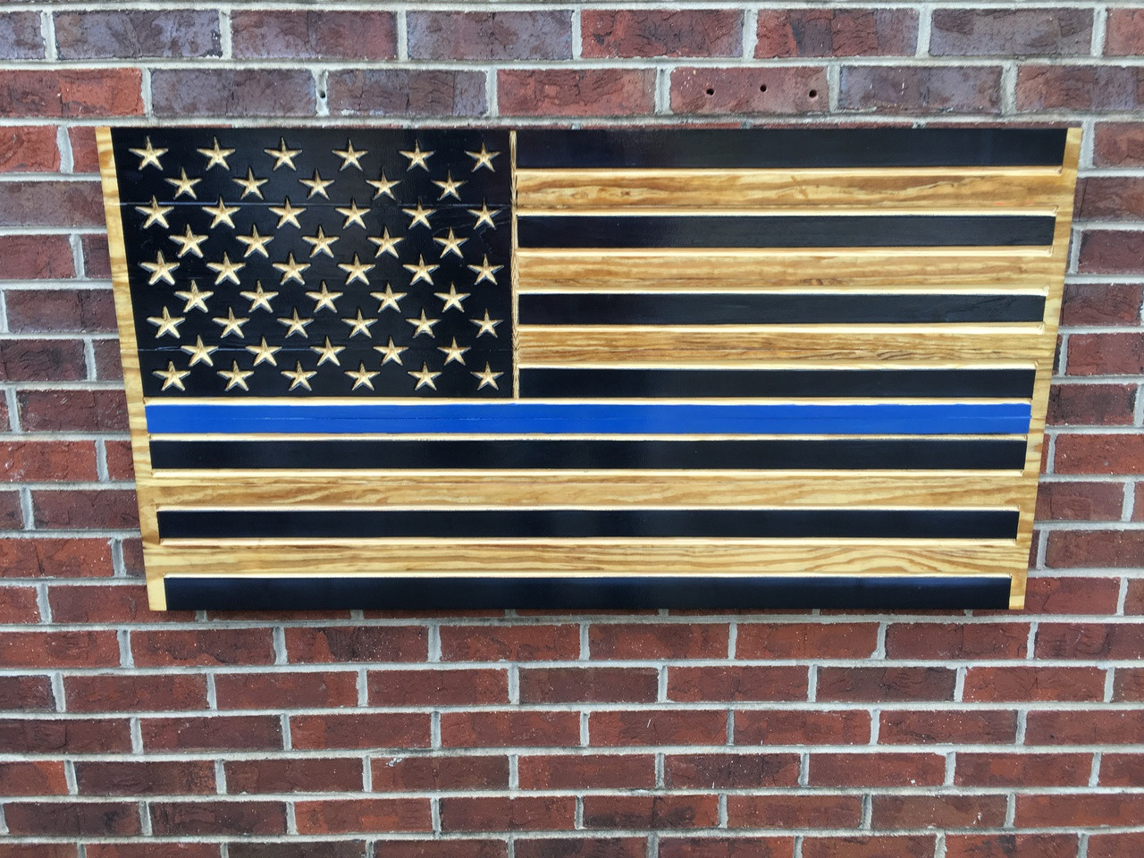 Personalized Thin Blue Line Wood Docking Station, Law Enforcement