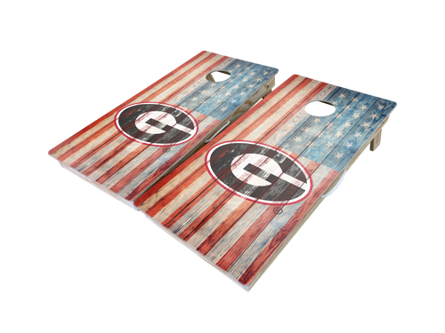 University of Georgia American Flag Rustic Planks Cornhole Board Set