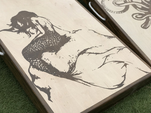 Stained Mermaid Kraken Cornhole Board Set
