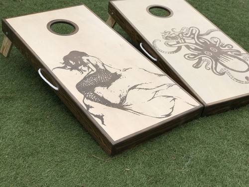 Stained Mermaid Kraken Cornhole Board Set