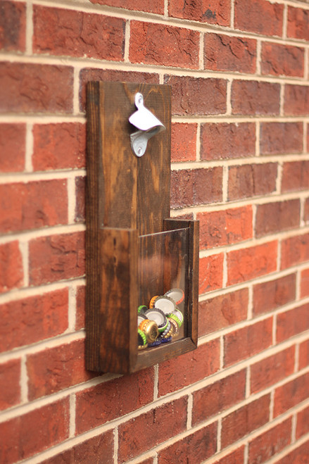 Custom Rustic Wall Hanging Bottle Opener: Dark Walnut Stain