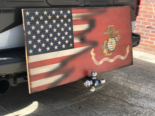 American and US Marine Corps Wooden American Flag