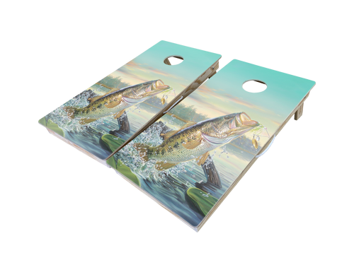 Large Mouth Bass Jumping Cornhole Board Set