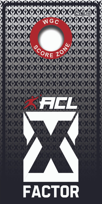 ACL elite stamped premium cornhole boards with x factor design
