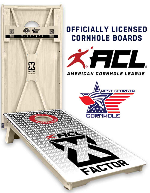 ACL elite stamped premium cornhole boards with x factor design and bracing