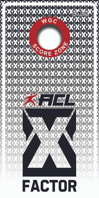 ACL elite stamped premium cornhole boards with x factor design