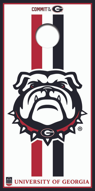 red black striped university of georgia dawg head cornhole board