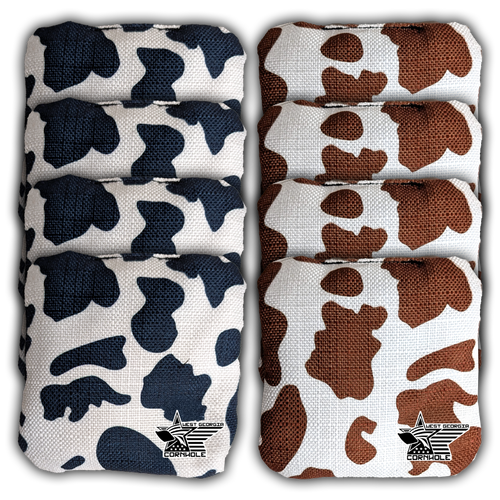 cow print black and brown cornhole toss bags