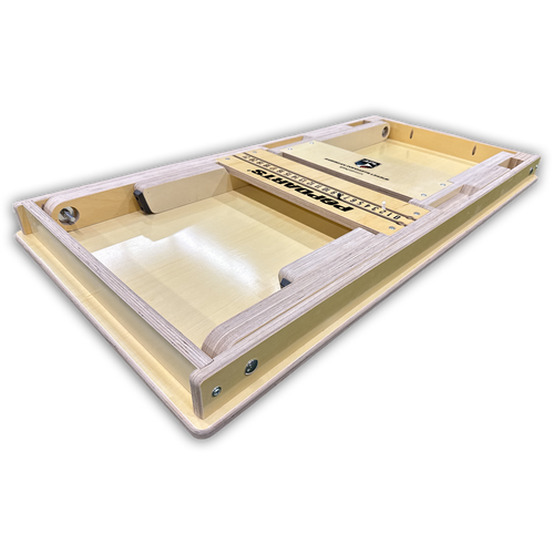 back corner view of flat folded apl popdart table