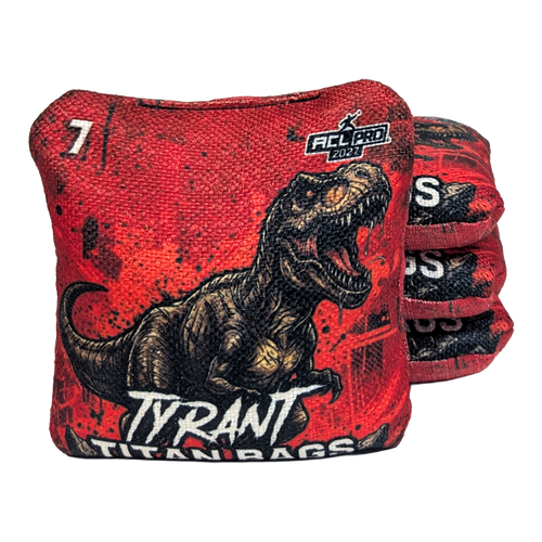 acl stamped professional titan cornhole bags with a t rex dinosaur design tyrant