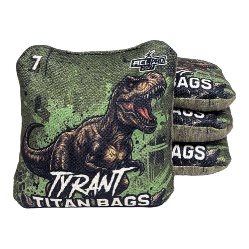 acl stamped professional titan cornhole bags with a t rex dinosaur design tyrant