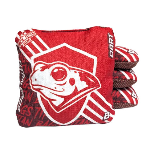 acl stamped professional titan cornhole bags with a frog design dart red