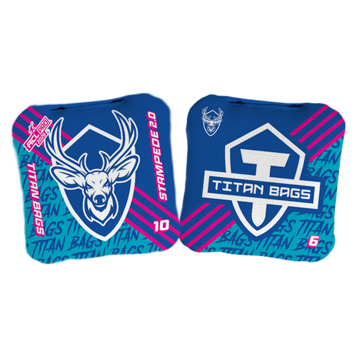 acl stamped professional titan cornhole bags with a deer buck design stampede 2.0 blue purple pink