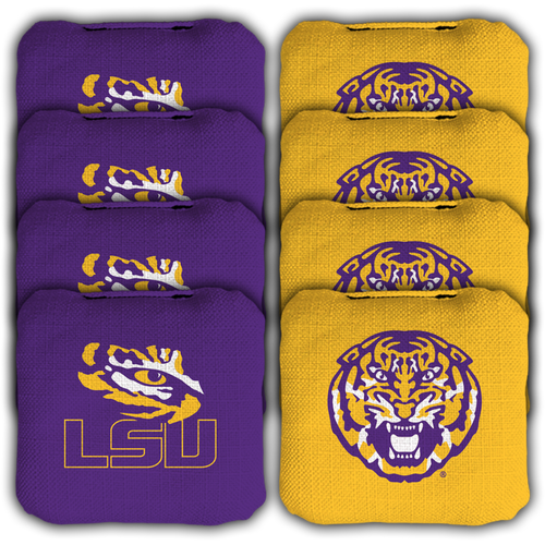 LSU yellow and purple cornhole toss bags