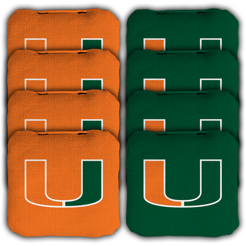University of Miami green and orange logo cornhole toss bags