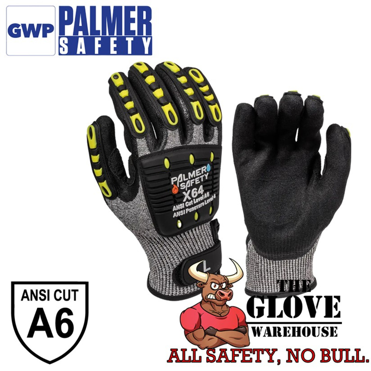 Palmer Safety X64 Cut & Impact-Resistant Glove | Hi-Vis Yellow & Grey/Black