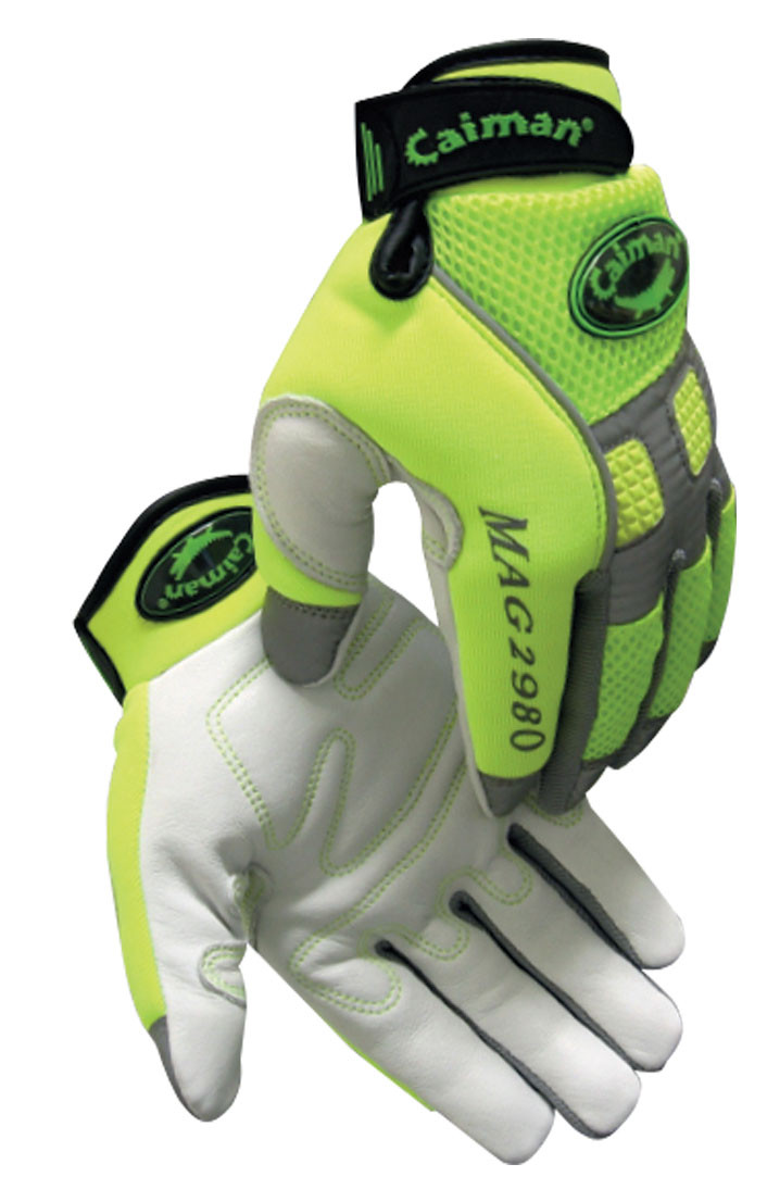 Caiman® Hi-Visibility Goatskin Leather Mechanics Gloves : Mechanic