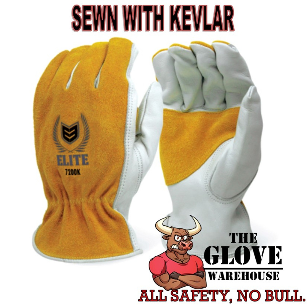 7200K Natural White Cow Grain Leather Palm Gloves - Kevlar Sewn