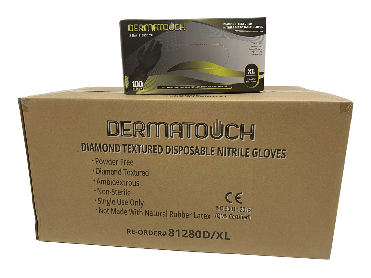 Dermatouch 8 MIL Industrial Grade Diamond Textured Powder Free Black Nitrile Gloves (100 per box)
