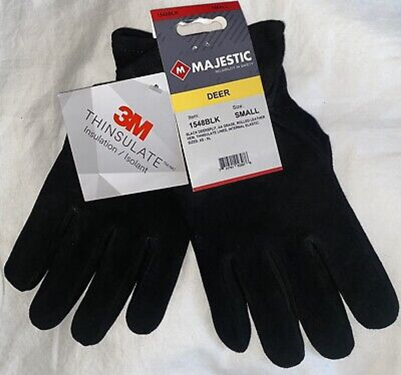 MEN`S FULL GRAIN BLACK DEERSKIN LEATHER GLOVES LINED 40 GRAM 3M THINSULATE  (American Fur)