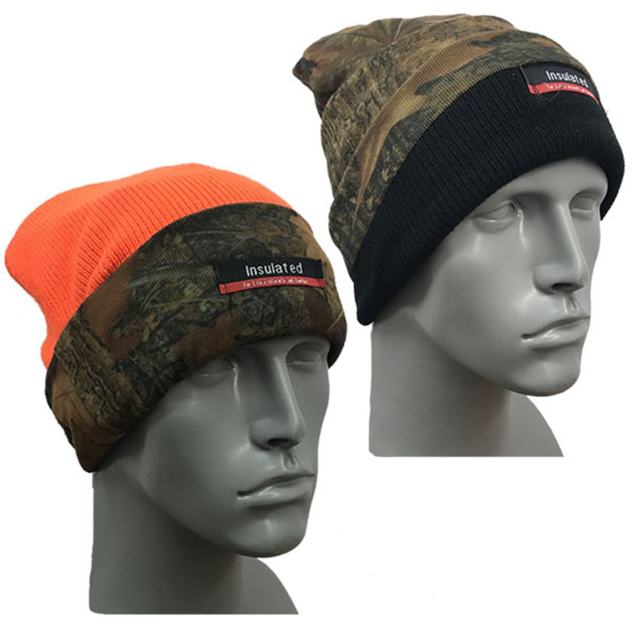 Insulated Reversible Camo / Orange Knit Hat