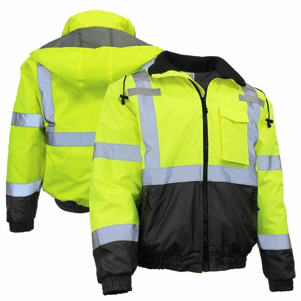 Radians SJ11QB-3ZGS Insulated Quilted Bomber Jacket, Hi Viz Green/Black