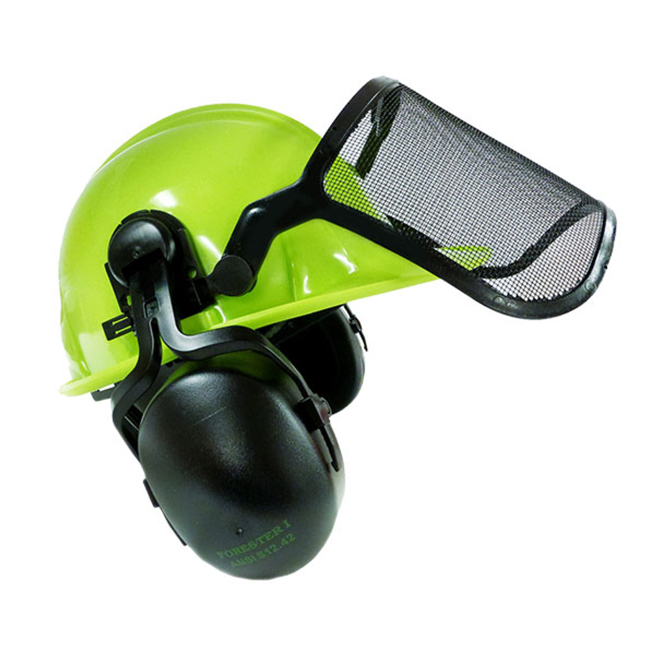 Forester Loggers Combo Helmet with Face Shield and Ear Muffs — Lime