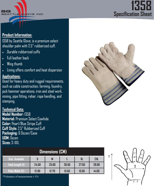 Seattle Glove 1358 Full Leather Back Cowhide Work Gloves
