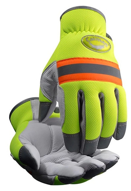 Caiman® 2908 White Sheep Grain, Hi-Vis Reflective Mechanics Gloves