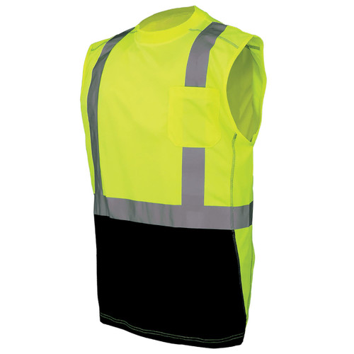 FrogWear® GLO-202 HV Premium Athletic-Type High Visibility Black Bottom Sleeveless Safety Shirt