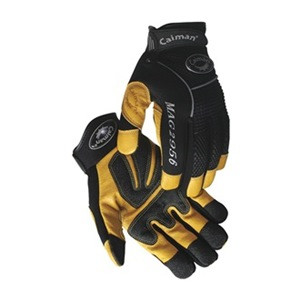 CAIMAN Hyperformance Pig Grain Knuckle Mechanics Gloves (2900-4) – Black/Yellow, Men's