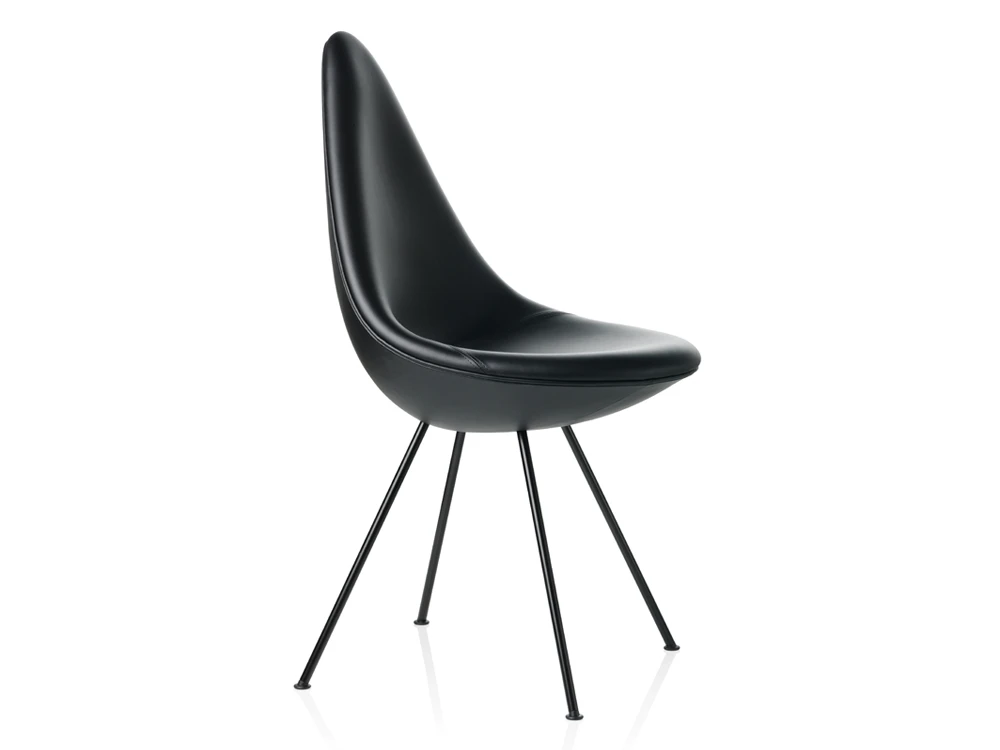 Fritz Hansen Drop Dining Chair - Black Leather Edition by Arne Jacobsen