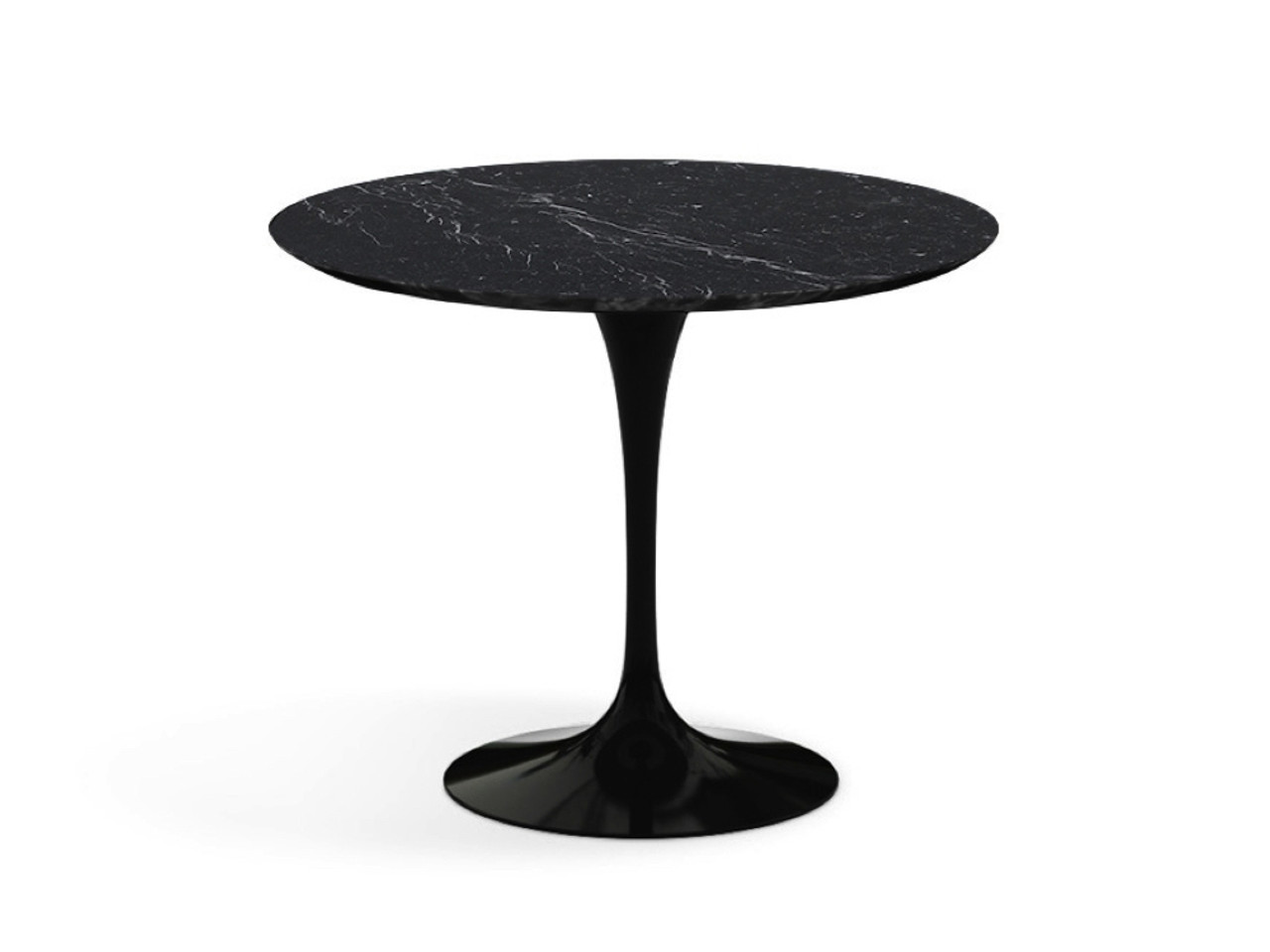 Knoll Saarinen Tulip Round Dining Table With Black Base and Nero Marquina Marble Top by Eero Saarinen