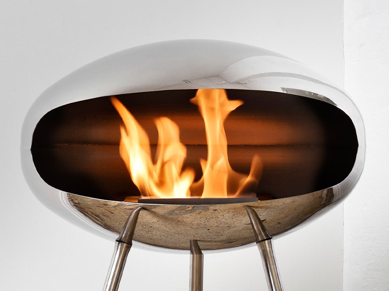 Cocoon Fires Terra Standing Cocoon Fireplace Stainless Steel by Federico Otero