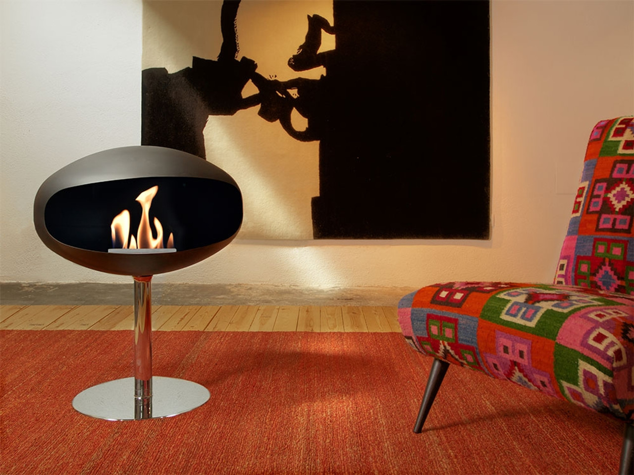 Cocoon Fires Pedestal Standing Cocoon Fireplace Black by Federico Otero