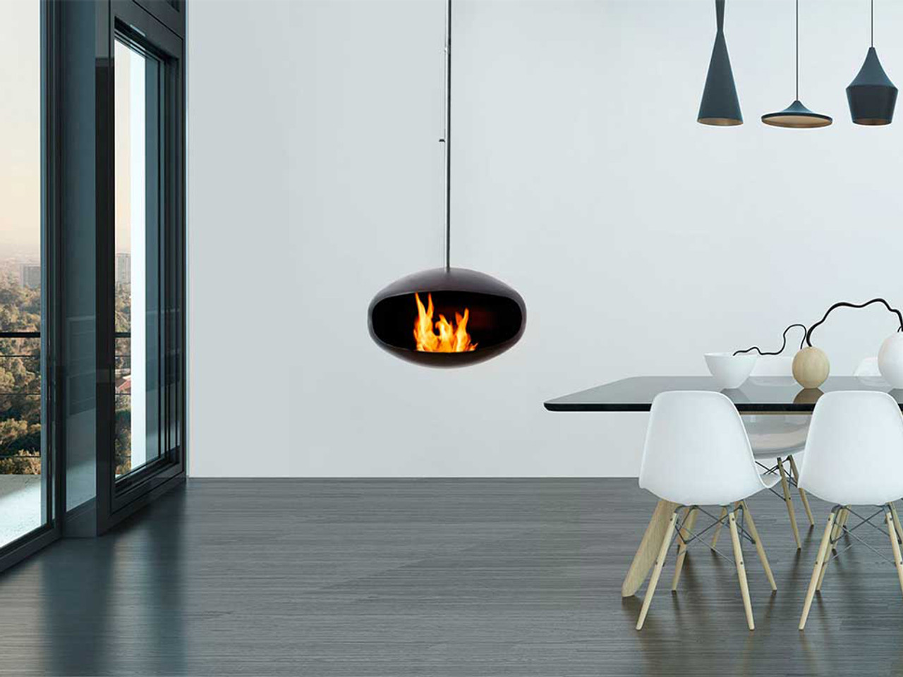 Aeris Hanging Cocoon Fireplace Black